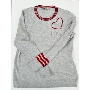 LOFT Women’s Medium Valentine Heart  Love Gray Long-sleeved Sweater